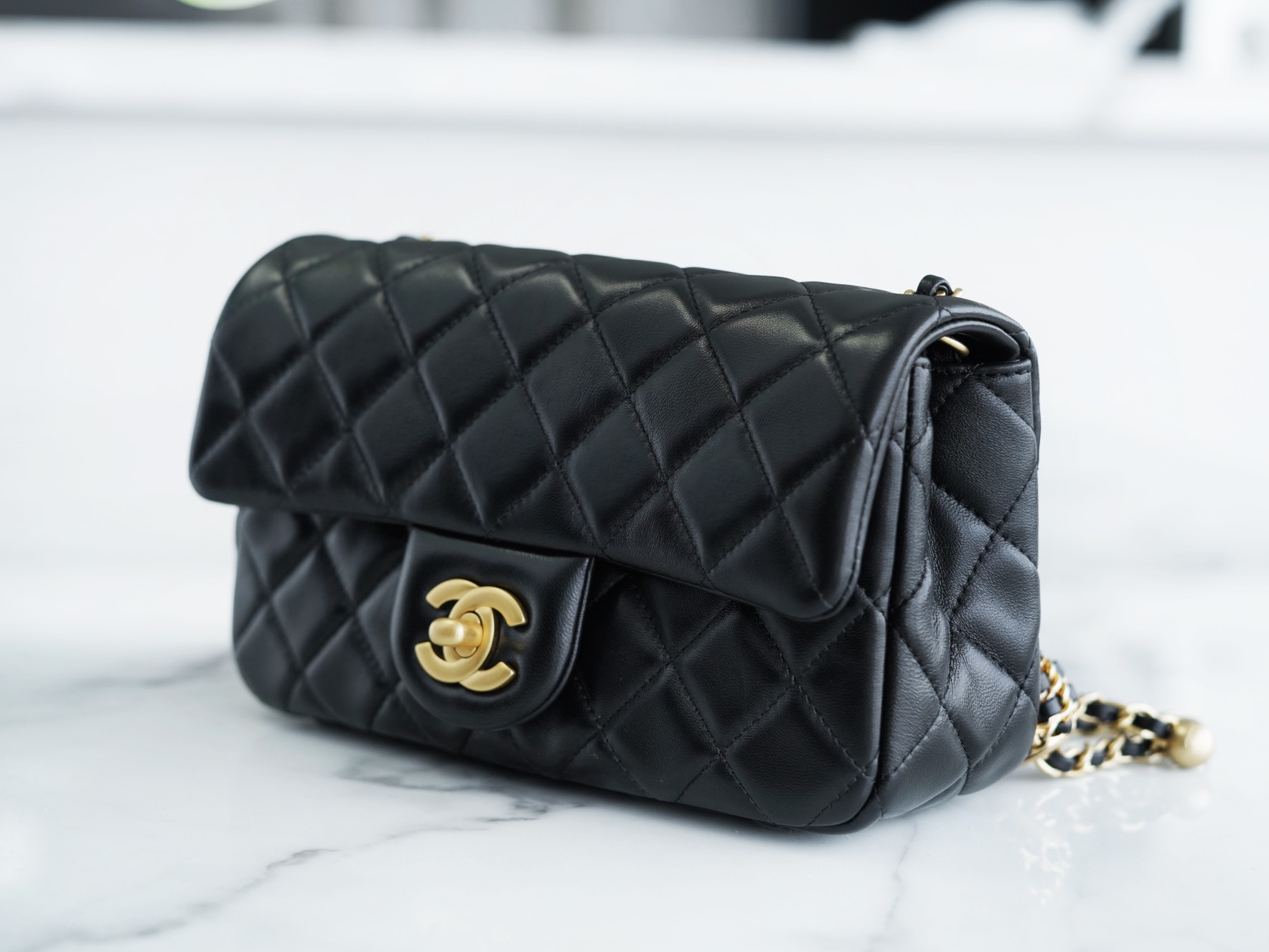 Chanel 22S Woven Gold Ball CF Large Mini Black Lambskin  