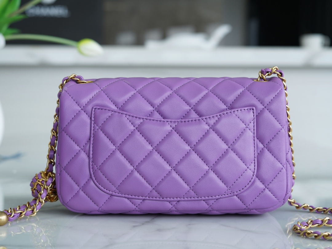 Chanel 22S Woven Gold Ball CF Large Mini Purple Lambskin  