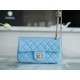 Chanel 22S Woven Gold Ball CF Large Mini Sky Blue Lambskin  