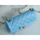 Chanel 22S Woven Gold Ball CF Large Mini Sky Blue Lambskin  