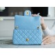 Chanel 22S Woven Gold Ball CF Large Mini Sky Blue Lambskin  