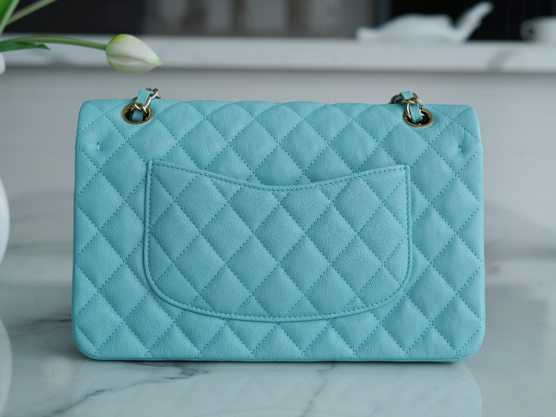 CF Classic Flap Tiffany Blue Washed Calfskin  