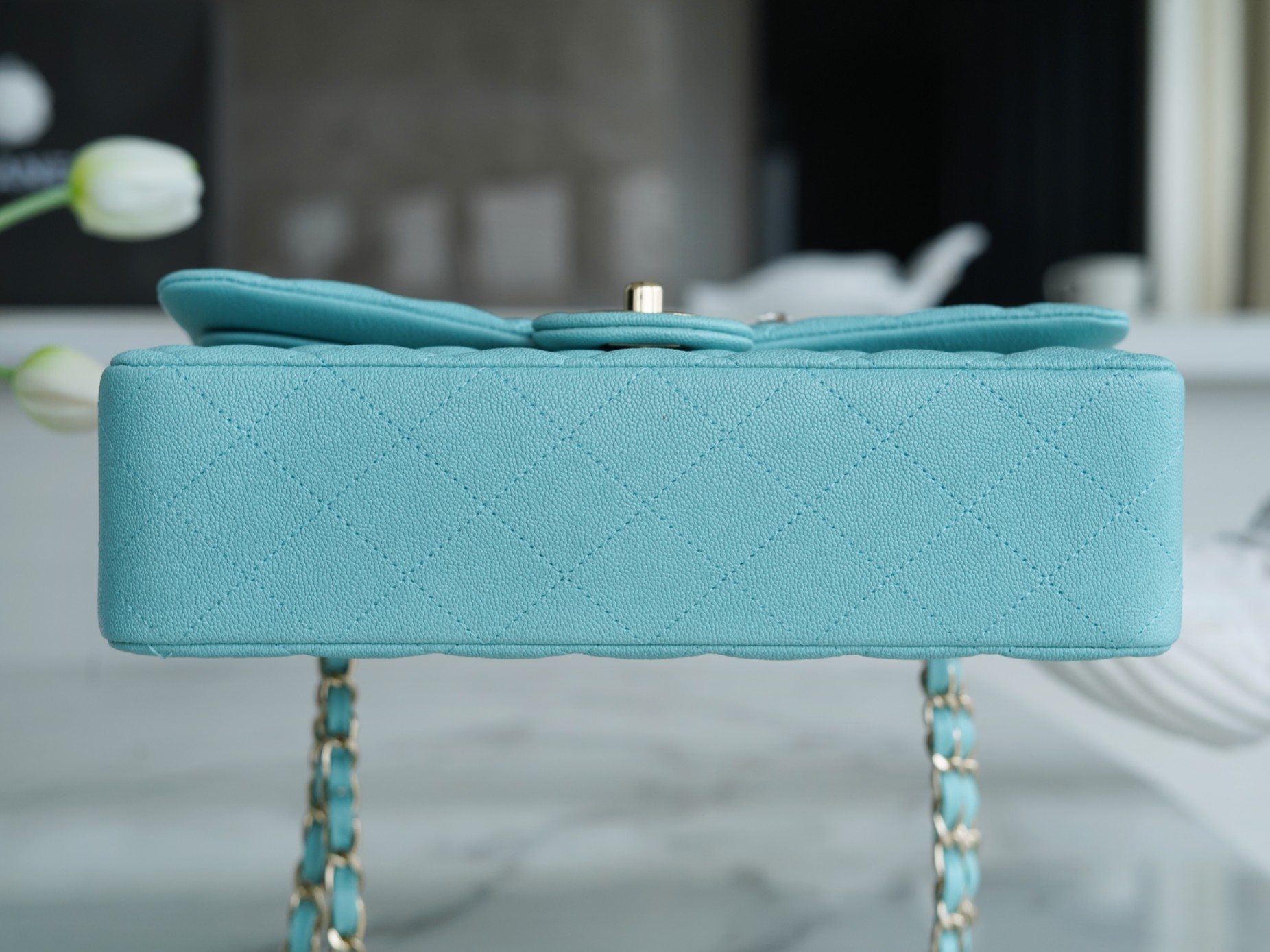 CF Classic Flap Tiffany Blue Washed Calfskin  