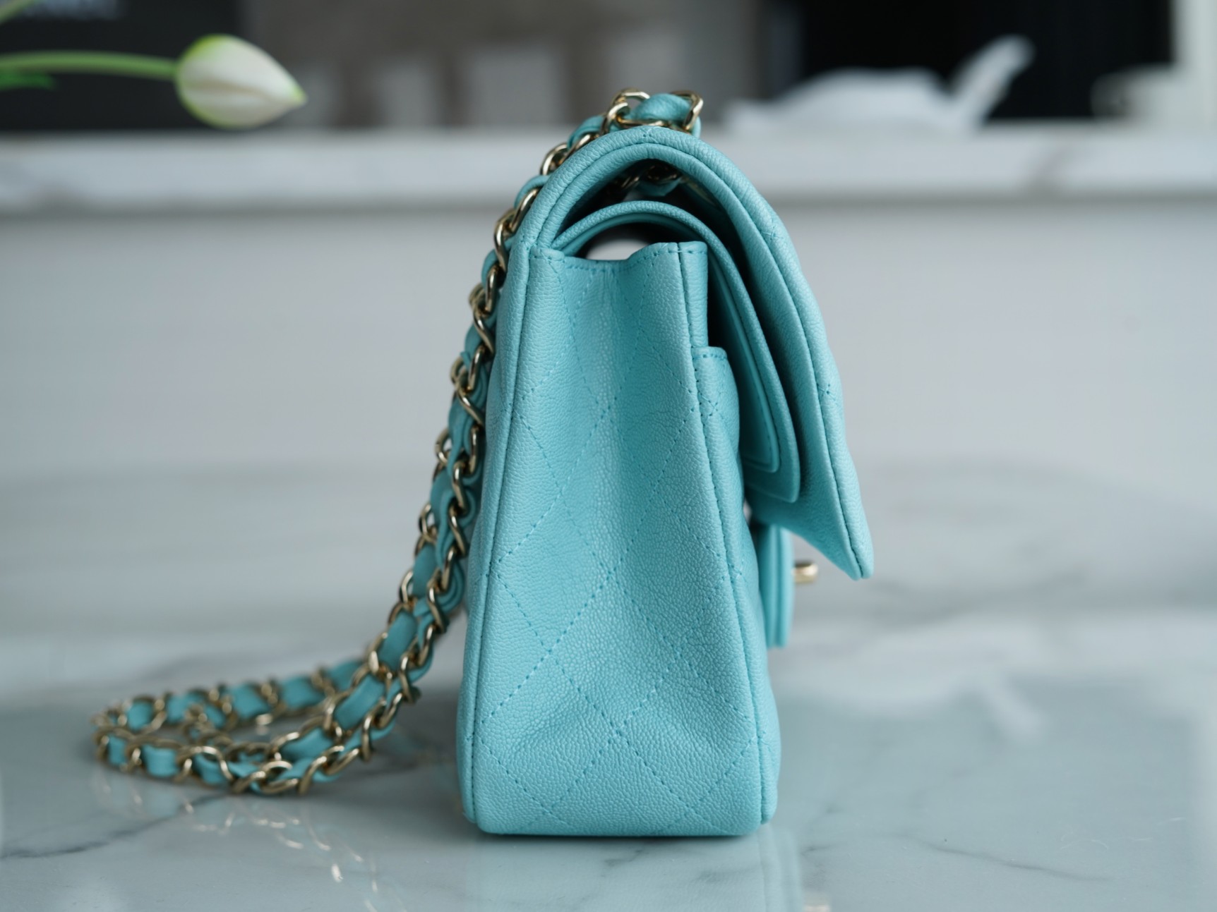 CF Classic Flap Tiffany Blue Washed Calfskin  