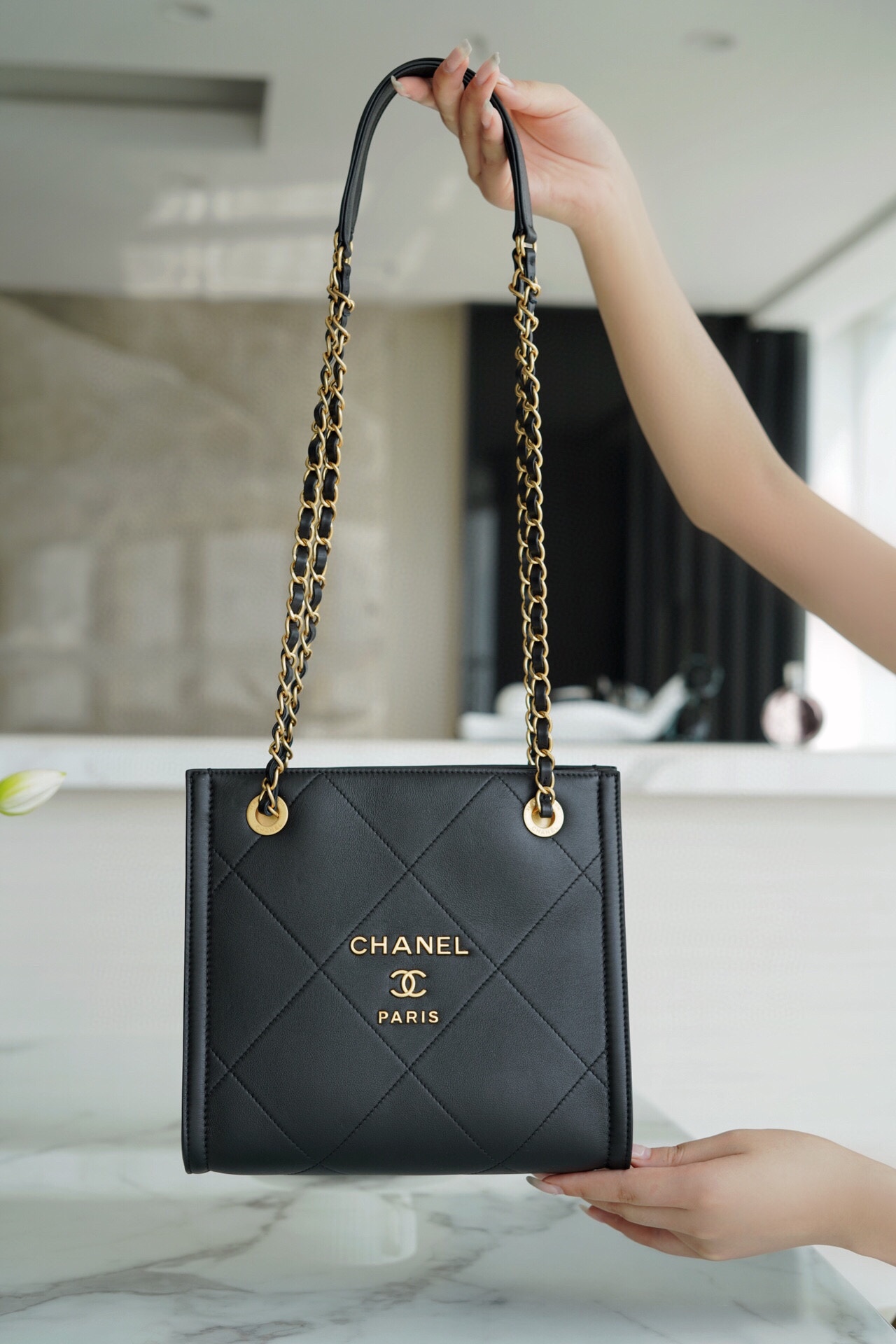 Chanel 2021 Tote Shopping Bag Calfskin  