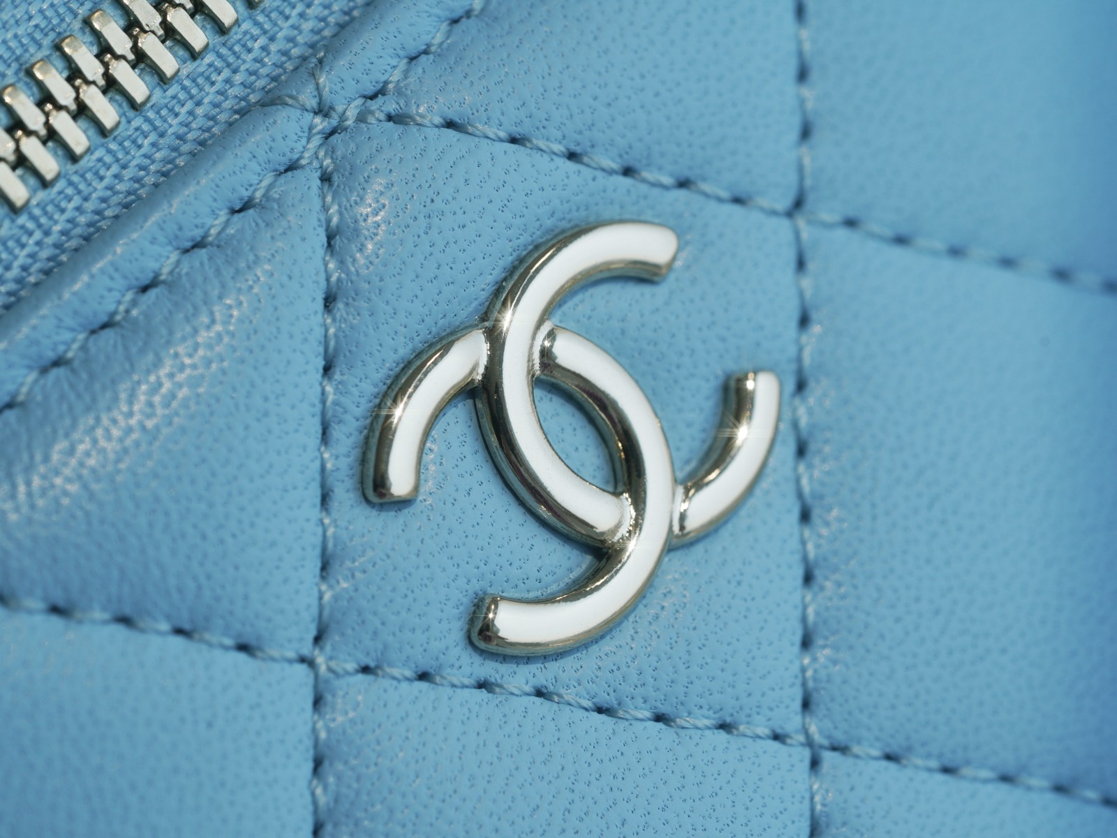 2022 Chanel Pearl Box Bag Light Blue Lambskin  