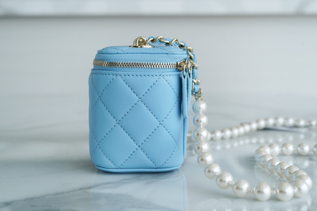 2022 Chanel Pearl Box Bag Light Blue Lambskin  