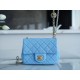 Chanel 22S Woven Gold Ball Square Fatty Sky Blue Lambskin  