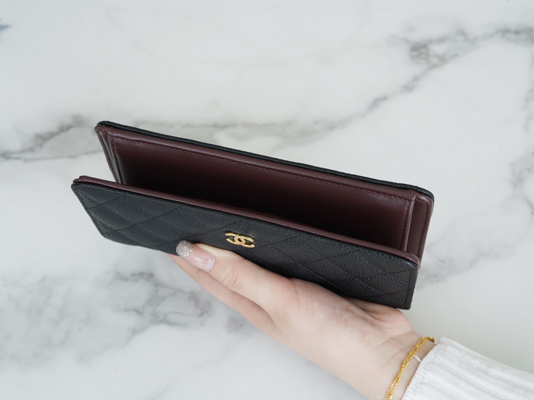 Classic Flap Classic Folded Long Wallet Black Gold Calfskin  