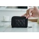 Chanel Leboy Series Zipper Coin Card Holder Black Gold Lambskin  