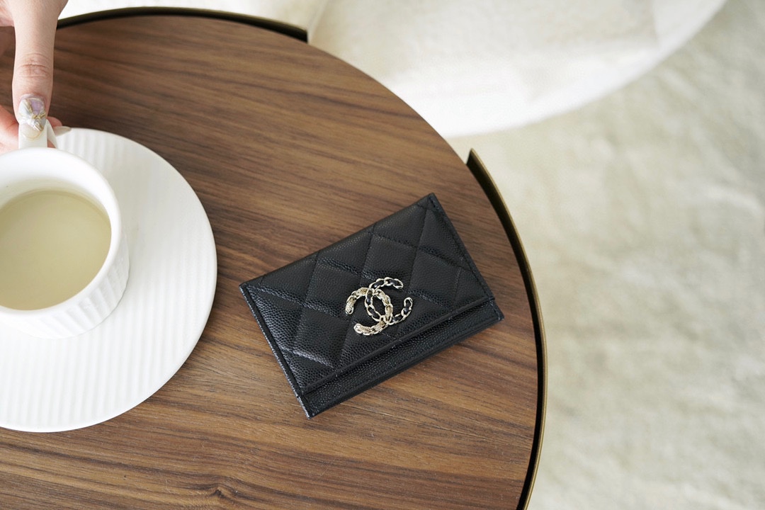 Chanel 2020 Tassel Card Holder Grainy Embossed Calfskin  