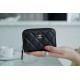 Chanel CF Series Zipper Coin Card Holder Black Silver Fine Grain Embossed Calfskin  