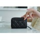 Chanel CF Series Zipper Coin Card Holder Black Silver Fine Grain Embossed Calfskin  