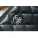 Chanel CF Series Zipper Coin Card Holder Black Silver Fine Grain Embossed Calfskin  