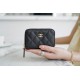 Chanel CF Series Zipper Coin Card Holder Black Gold Fine Grain Embossed Calfskin  