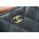 Chanel CF Series Zipper Coin Card Holder Black Gold Fine Grain Embossed Calfskin  