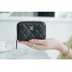 Chanel CF Series Zipper Coin Card Holder Black Gold Lambskin  