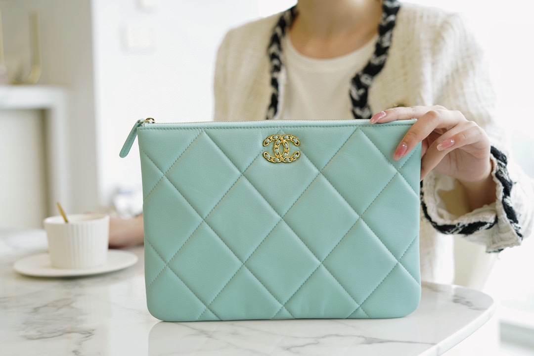 Chanel 19 Series Clutch Tiffany Blue Lambskin  