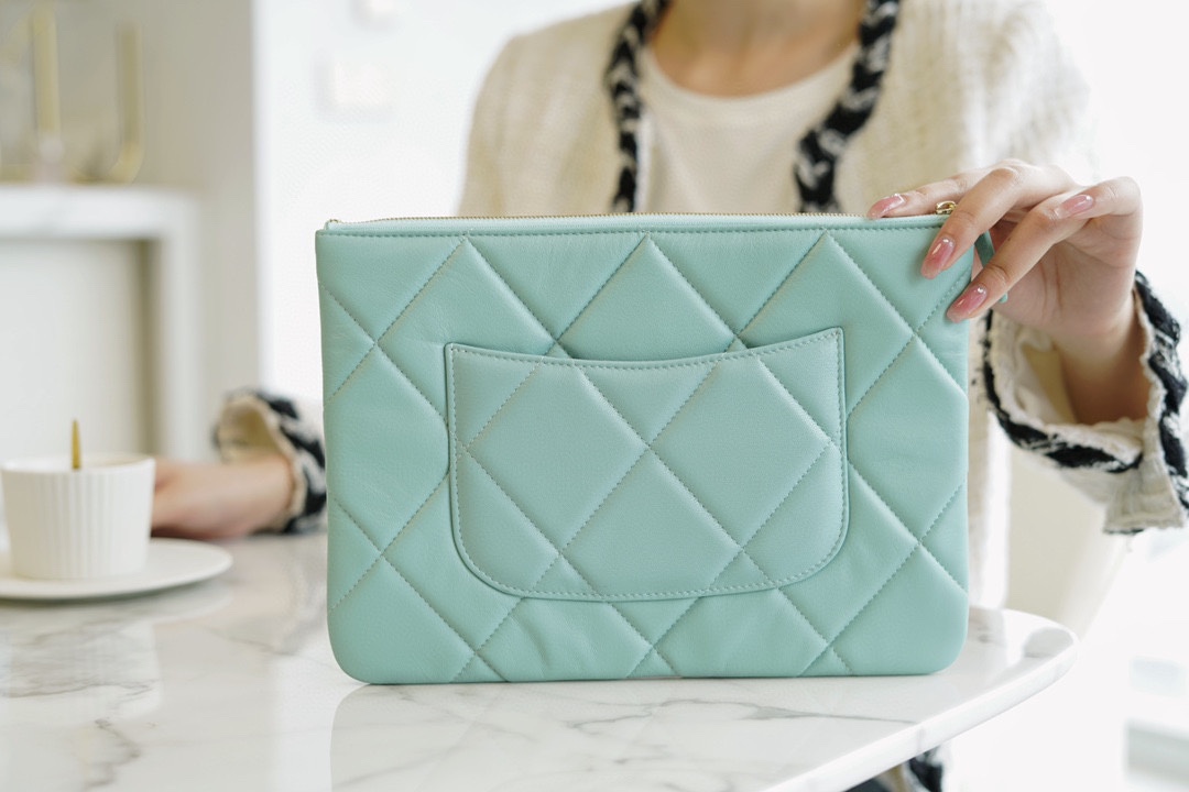 Chanel 19 Series Clutch Tiffany Blue Lambskin  