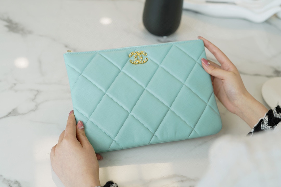 Chanel 19 Series Clutch Tiffany Blue Lambskin  