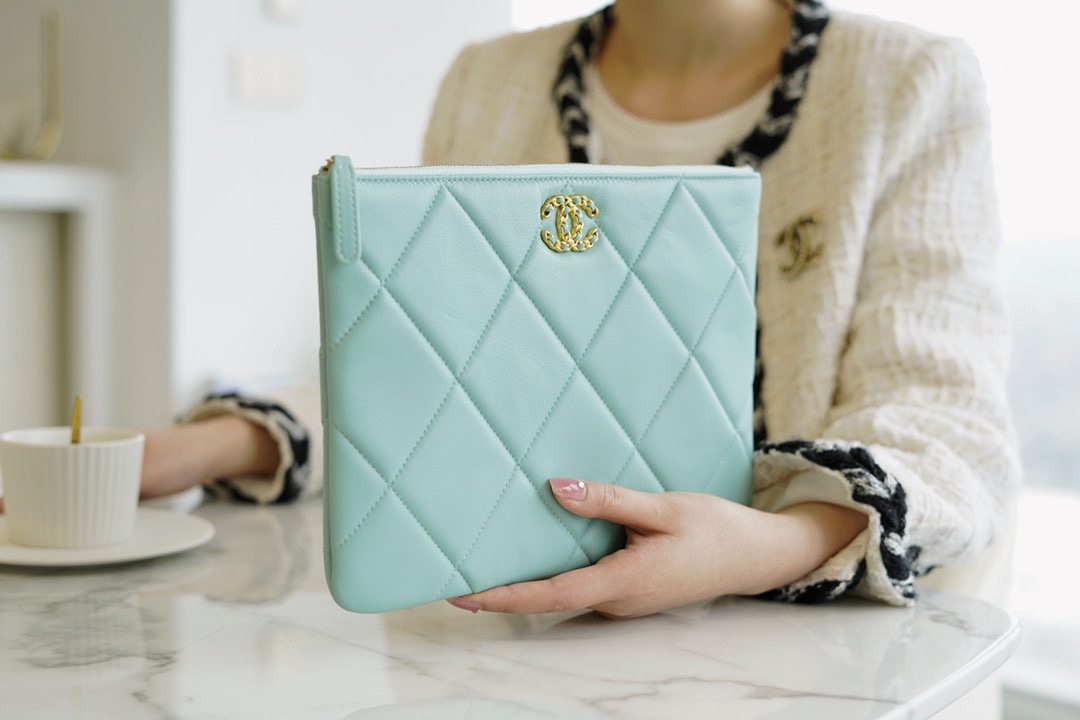 Chanel 19 Series Clutch Tiffany Blue Lambskin  