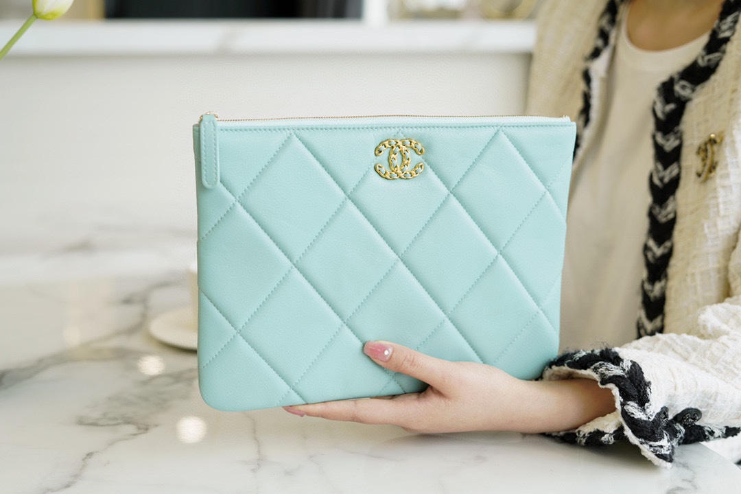 Chanel 19 Series Clutch Tiffany Blue Lambskin  