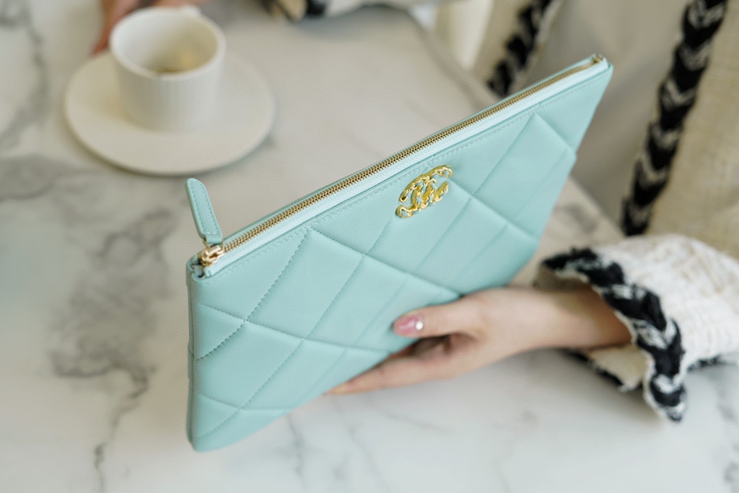 Chanel 19 Series Clutch Tiffany Blue Lambskin  