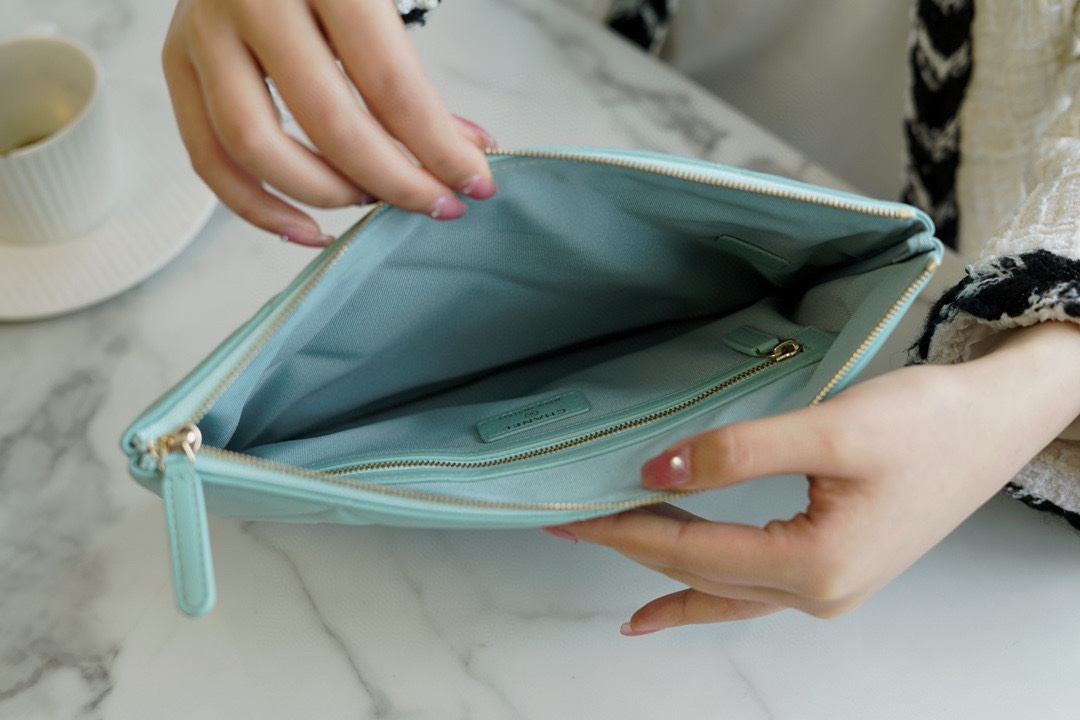 Chanel 19 Series Clutch Tiffany Blue Lambskin  