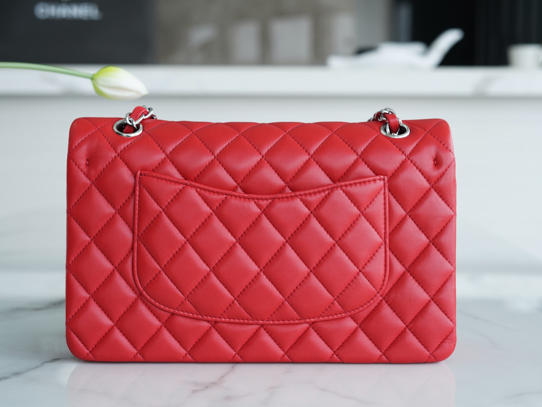 CF Classic Flap Medium Classic Flap Bag Bright Red Lambskin  