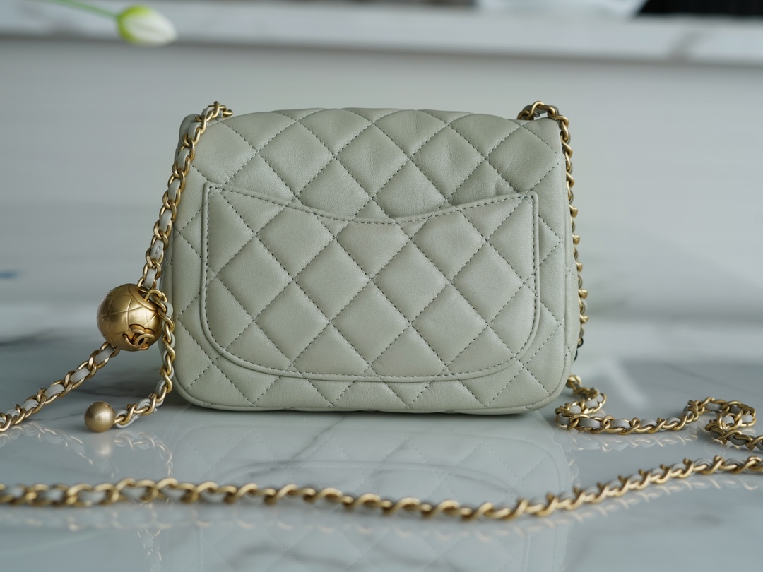 Chanel Metal Ball Square Fatty Gray Green Lambskin  