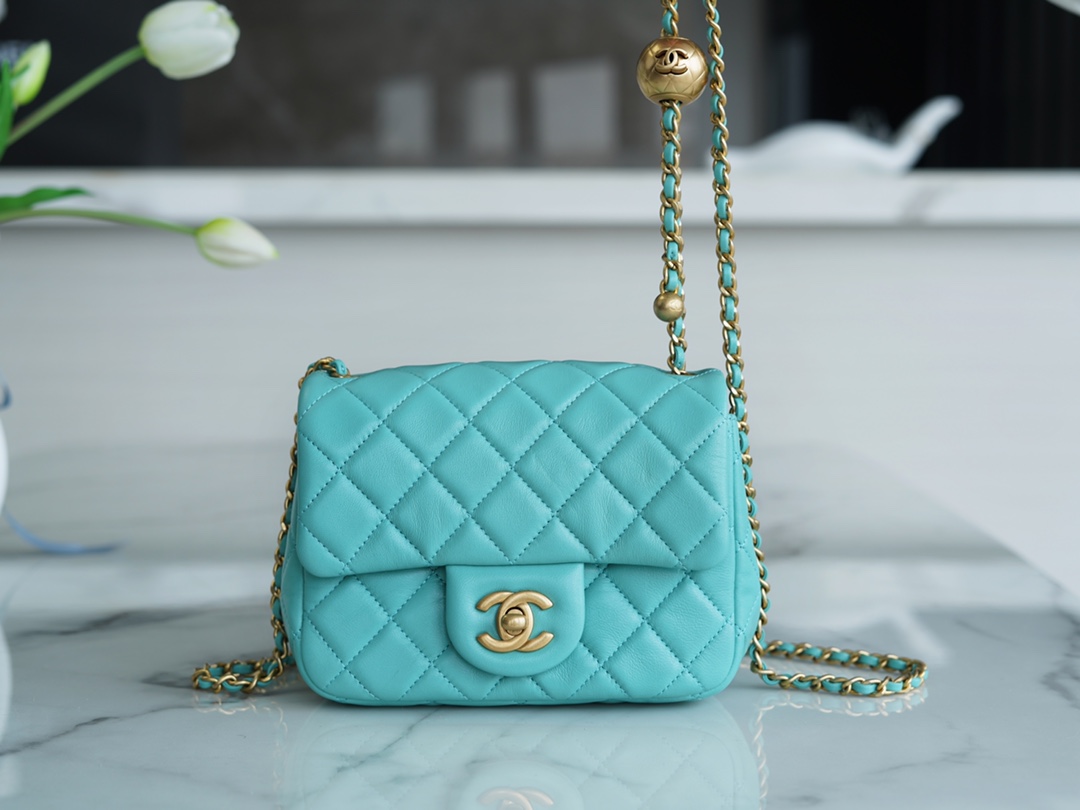 Chanel Metal Ball Square Fatty Macaron Blue Lambskin  