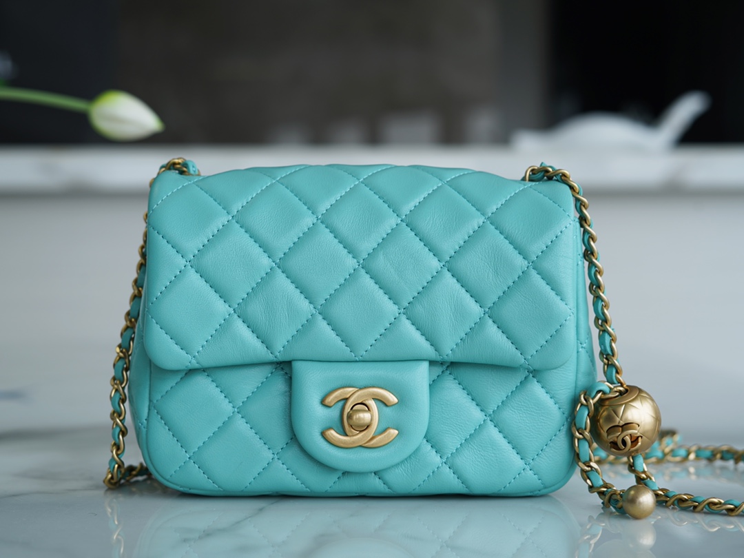 Chanel Metal Ball Square Fatty Macaron Blue Lambskin  