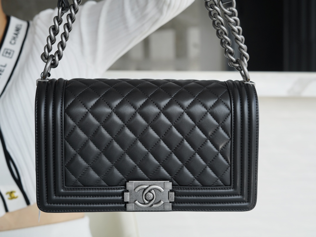 Chanel Leboy Black Silver Medium Lambskin  