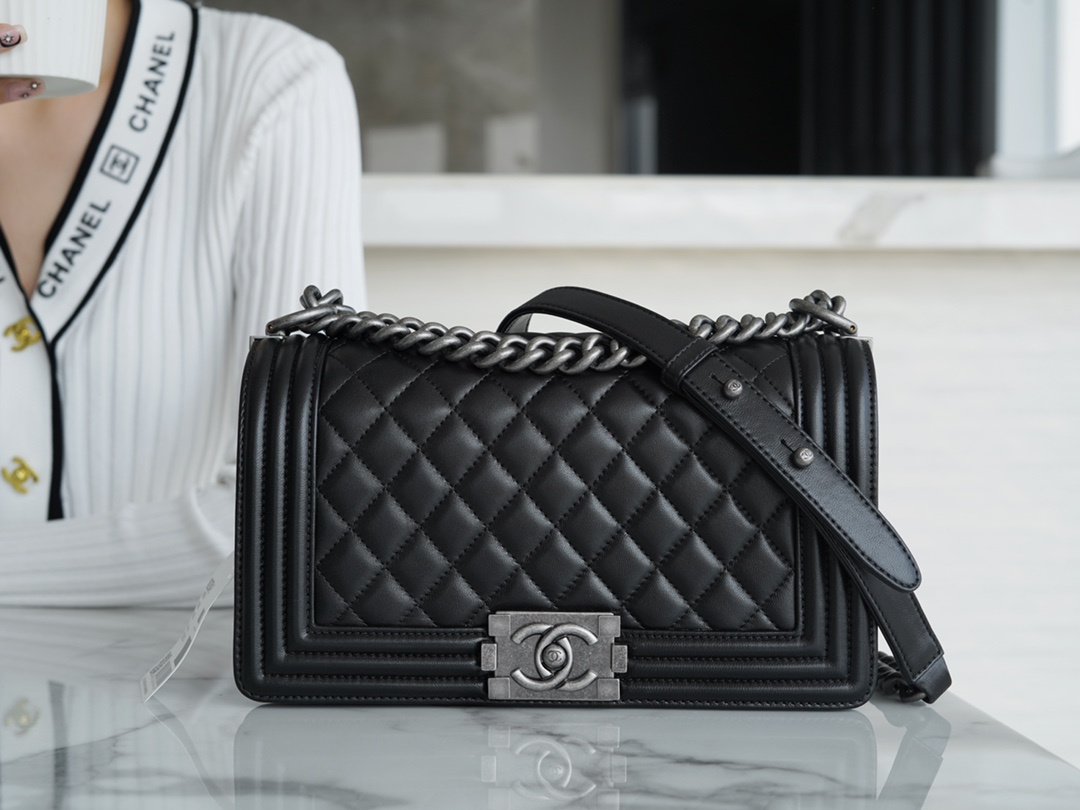 Chanel Leboy Black Silver Medium Lambskin  