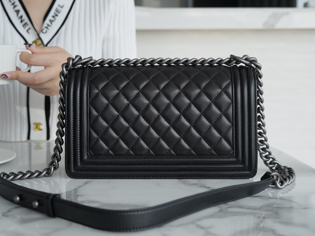 Chanel Leboy Black Silver Medium Lambskin  