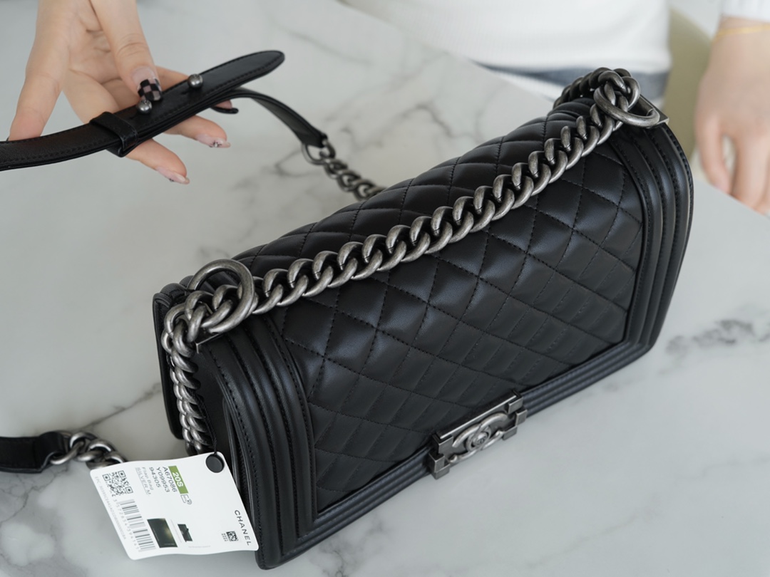 Chanel Leboy Black Silver Medium Lambskin  