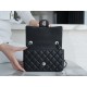 CF Classic Flap Litchi Grain Mini Black Silver Calfskin  