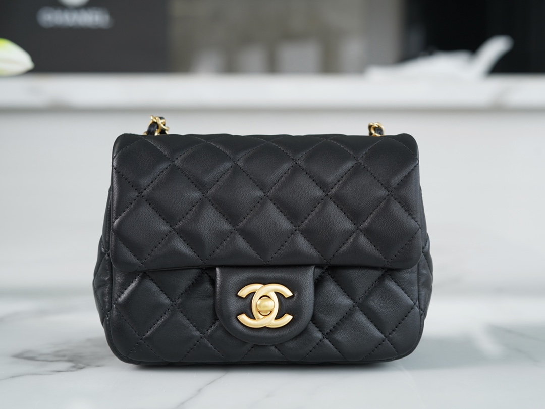 Chanel 22s Woven Gold Ball CF Square Bag Black Lambskin  