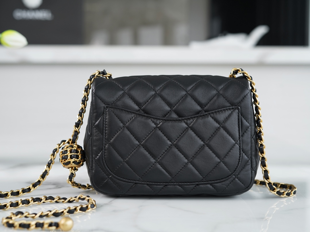 Chanel 22s Woven Gold Ball CF Square Bag Black Lambskin  