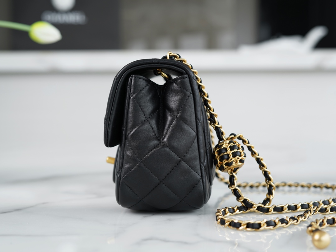 Chanel 22s Woven Gold Ball CF Square Bag Black Lambskin  