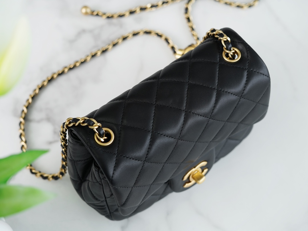 Chanel 22s Woven Gold Ball CF Square Bag Black Lambskin  