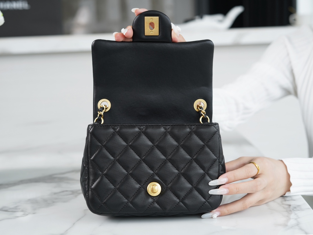 Chanel 22s Woven Gold Ball CF Square Bag Black Lambskin  