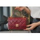 Chanel 2021 Double Gold Ball CF Mini 19cm Burgundy Glossy Calfskin  