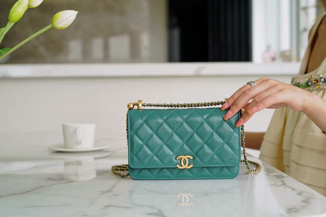 Chanel 2021 Mini Classic Flap in Vintage Green Glossy Calfskin  