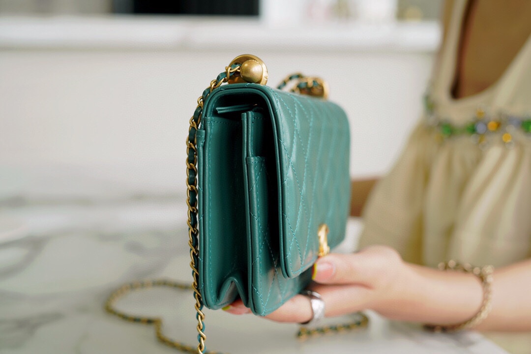 Chanel 2021 Mini Classic Flap in Vintage Green Glossy Calfskin  