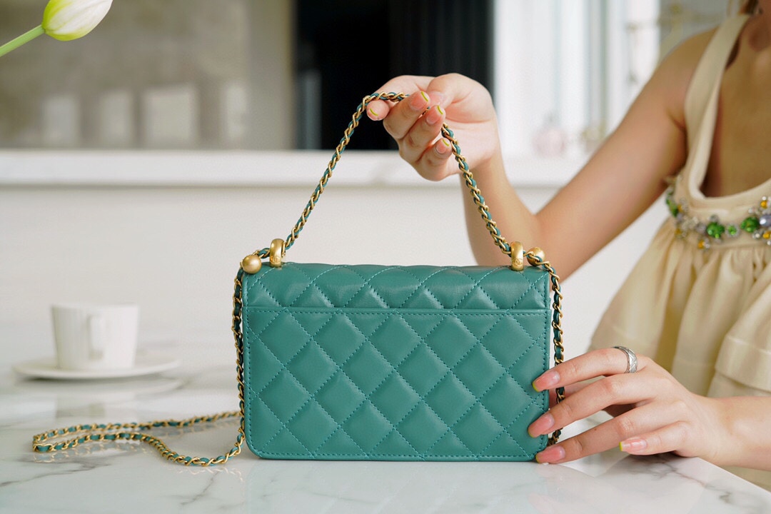 Chanel 2021 Mini Classic Flap in Vintage Green Glossy Calfskin  