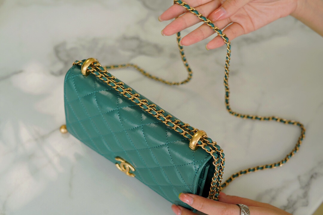 Chanel 2021 Mini Classic Flap in Vintage Green Glossy Calfskin  