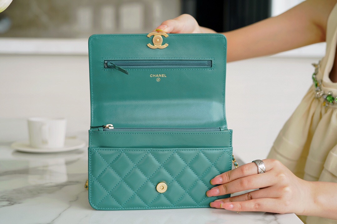 Chanel 2021 Mini Classic Flap in Vintage Green Glossy Calfskin  