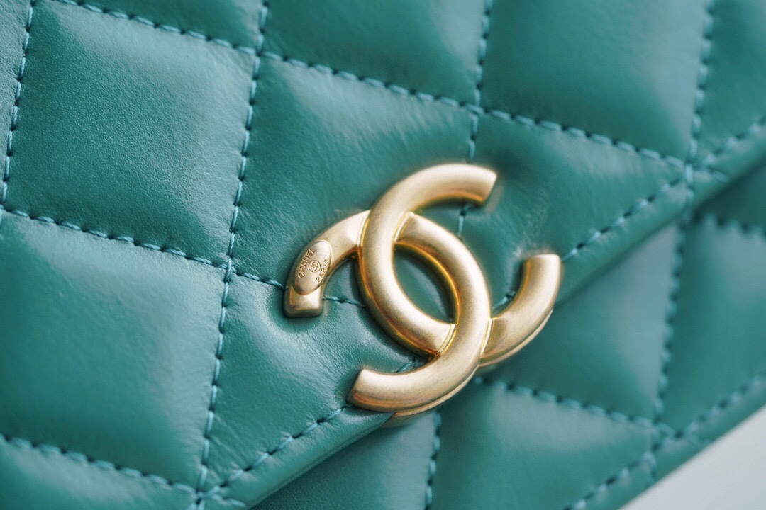 Chanel 2021 Mini Classic Flap in Vintage Green Glossy Calfskin  