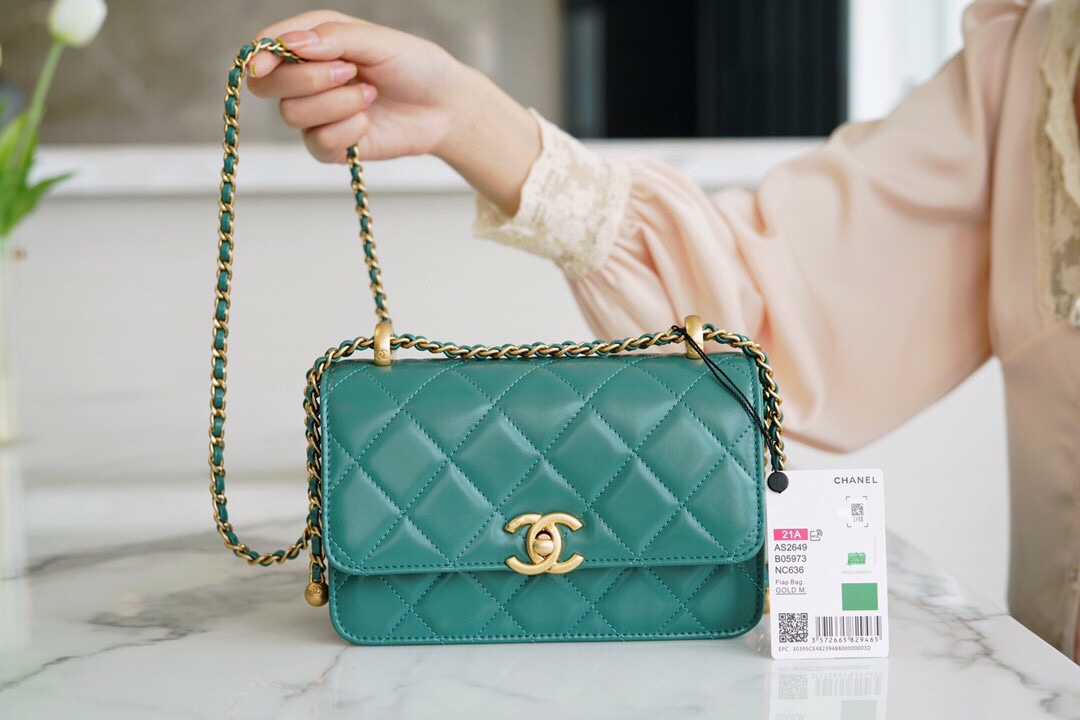 Chanel 2021 Mini Classic Flap in Vintage Green Glossy Calfskin  